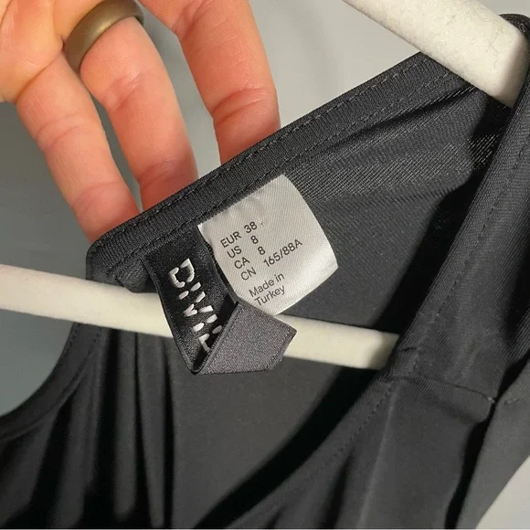 Divided Black Sheer Lightweight Short Sleeve Dress Wedding Guest Size 8 - Picture 3 of 5